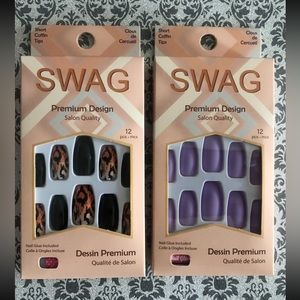 2 Packages of Coffin False Nail Tips (New!) Matte Mauve, Black, Animal Prints